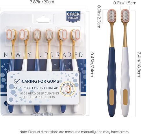 Adult Wide Head Soft Hair Toothbrush, Manual Toothbrush, Excellent Cleaning Effect for Large Head, Ultra Soft Brush Thread Can Gum-Friendly(6 Pack) in Kuwait