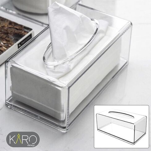 KARO DAILY - موزع مناديل مع عبوة مناديل متضمنة - حامل مناديل أكريليك متين وقوي وعالي الجودة للاستخدام في المطبخ والمطاعم والمنزل والمكتب in Saudi Arabia