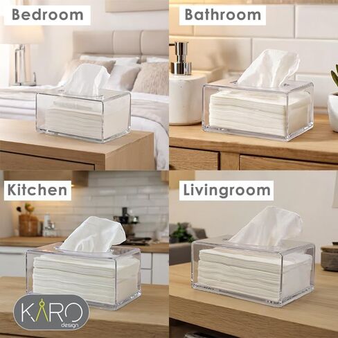 KARO DAILY - موزع مناديل مع عبوة مناديل متضمنة - حامل مناديل أكريليك متين وقوي وعالي الجودة للاستخدام في المطبخ والمطاعم والمنزل والمكتب in Saudi Arabia
