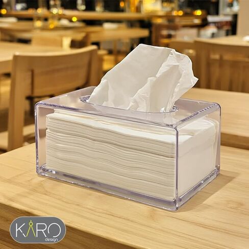 KARO DAILY - موزع مناديل مع عبوة مناديل متضمنة - حامل مناديل أكريليك متين وقوي وعالي الجودة للاستخدام في المطبخ والمطاعم والمنزل والمكتب in Saudi Arabia