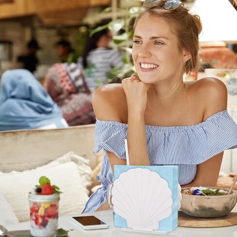 حامل مناديل صدف البحر من الحوت الأبيض موزع مناديل خشبي لصيف الشاطئ وحفلات الزفاف وحفلات الزفاف وحفلات حورية البحر والمكتب والفندق والمطاعم وديكور طاولة الطعام المنزلية in Saudi Arabia