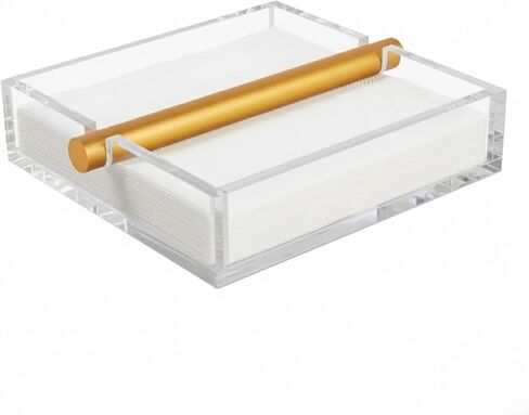 Lucite Luxurious Clear & Gold Cocktail Napkin Holder – 7"x 7" Square Design | Modern Table Decor for Dining Room, Kitchen & Buffet | Elegant Tabletop Centerpiece, Organizer, Stylish Home Gift Serving in Kuwait