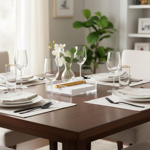 Lucite Luxurious Clear & Gold Cocktail Napkin Holder – 7"x 7" Square Design | Modern Table Decor for Dining Room, Kitchen & Buffet | Elegant Tabletop Centerpiece, Organizer, Stylish Home Gift Serving in Kuwait