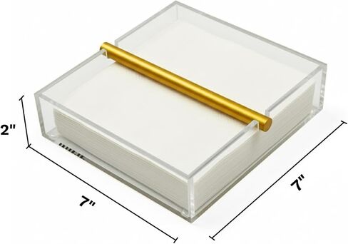 Lucite Luxurious Clear & Gold Cocktail Napkin Holder – 7"x 7" Square Design | Modern Table Decor for Dining Room, Kitchen & Buffet | Elegant Tabletop Centerpiece, Organizer, Stylish Home Gift Serving in Kuwait