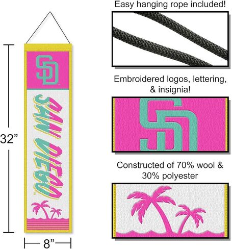 WinCraft San Diego Padres City Edition 8x32 Inch Vertical Wool Embroidered Hanging Banner in Saudi Arabia
