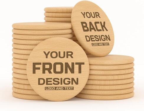 30–1000 Custom Wooden Tokens, Personalized Laser Engraved Wood Chips with Logo or Text, Double-Sided Engraving, 1.5 Inch Drink & Bar Tokens for Weddings, Parties, Corporate Promotions in Saudi Arabia