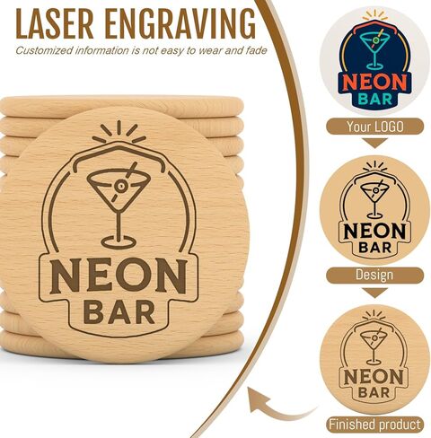 30–1000 Custom Wooden Tokens, Personalized Laser Engraved Wood Chips with Logo or Text, Double-Sided Engraving, 1.5 Inch Drink & Bar Tokens for Weddings, Parties, Corporate Promotions in Saudi Arabia