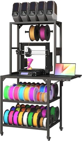 PAKASEPT 3D Printer Stand with Filament Storage Workbench,3D Printer Table with Charging Station & LED Lights,Heavy Duty Rolling Printer Desk with Pegboard for Workshop/Office/Garage in Kuwait