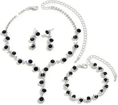 Silver Jewelry for Women Red Rhinestone Necklace and Earrings Bracelet Wedding Jewelry Sets for Brides Prom Accessories in Kuwait