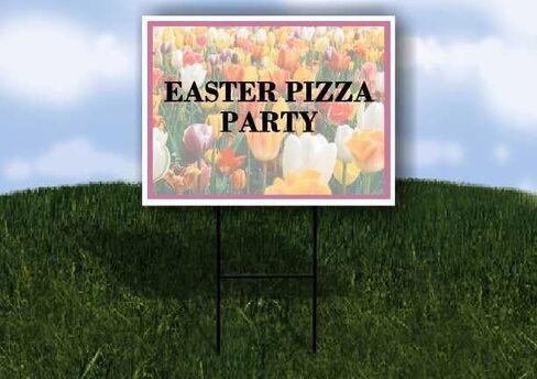 Easter Pizza Party Spring Flowers Tulips Directional Arrows A-Frame Double Sided 23x23 in. sign in Saudi Arabia