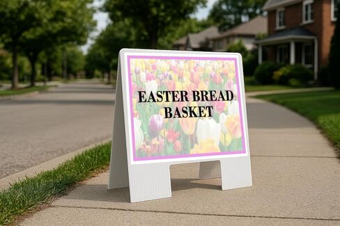 Easter Bread Basket Spring Flowers Tulips Directional Arrows A-Frame Double Sided 23x23 in. sign in Kuwait