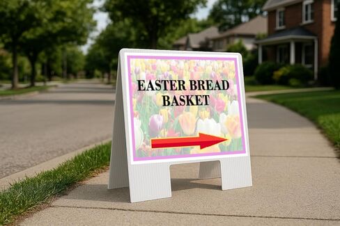 Easter Bread Basket Spring Flowers Tulips Directional Arrows A-Frame Double Sided 23x23 in. sign in Saudi Arabia