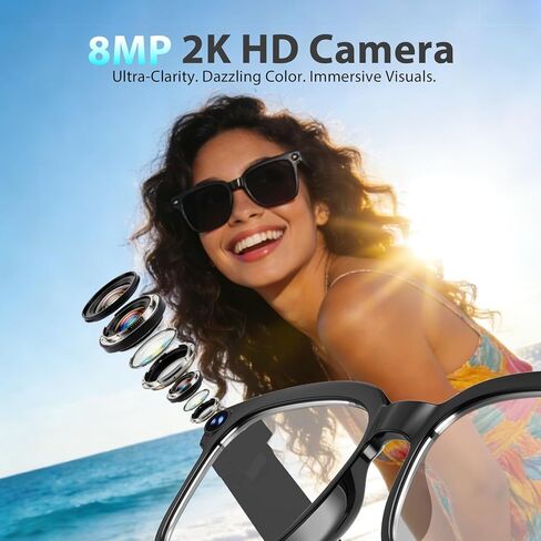 نظارات ذكية مزودة بكاميرا عالية الدقة: التعرف على الذكاء الاصطناعي، وتسجيل الفيديو، وتثبيت الصورة الذكي، والترجمة في الوقت الفعلي، ومساعد الصوت، وصوت الأذن المفتوحة - السفر، والاجتماعات، ومدونات الفيديو (عدسات متغيرة اللون) in Kuwait