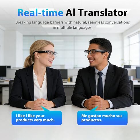 نظارات ذكية مزودة بكاميرا عالية الدقة: التعرف على الذكاء الاصطناعي، وتسجيل الفيديو، وتثبيت الصورة الذكي، والترجمة في الوقت الفعلي، ومساعد الصوت، وصوت الأذن المفتوحة - السفر، والاجتماعات، ومدونات الفيديو (عدسات متغيرة اللون) in Kuwait