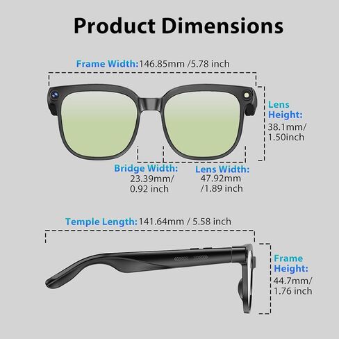 نظارات ذكية مزودة بكاميرا عالية الدقة: التعرف على الذكاء الاصطناعي، وتسجيل الفيديو، وتثبيت الصورة الذكي، والترجمة في الوقت الفعلي، ومساعد الصوت، وصوت الأذن المفتوحة - السفر، والاجتماعات، ومدونات الفيديو (عدسات متغيرة اللون) in Kuwait