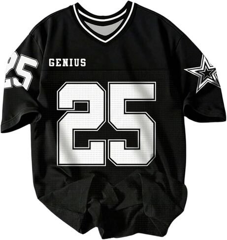 Men's Number Graphic Jersey T-Shirt Short Sleeve V Neck Loose Oversized Sports Streetwear in Saudi Arabia