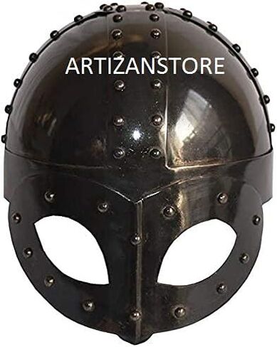 ARTIZANSTORE خوذة قناع فايكنغ من العصور الوسطى مطلية باللون الأسود مع بطانة وحزام in Saudi Arabia