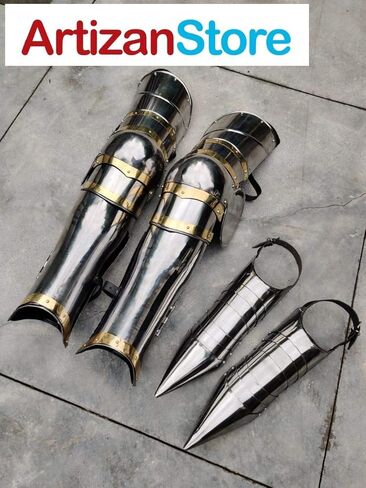 ARTIZANSTORE زي الهالوين المصنوع من النحاس والفولاذ من القرون الوسطى LARP Armor Leg Guard in Saudi Arabia