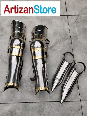 ARTIZANSTORE زي الهالوين المصنوع من النحاس والفولاذ من القرون الوسطى LARP Armor Leg Guard in Saudi Arabia