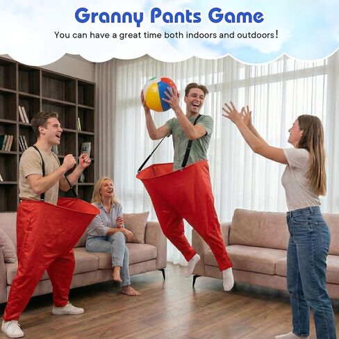 2 Pcs Granny Pants Yard Game with Suspenders, 16 Bouncy Balls & 2 Pumps - Hilarious Outdoor Party Game for Adults, Kids, Family Reunions & Field Days in Saudi Arabia