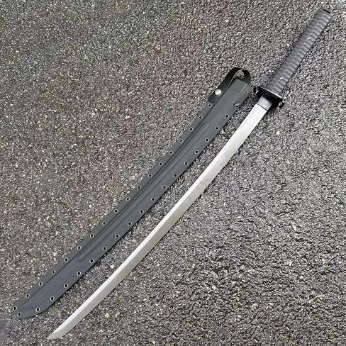 سكين النينجا المنجل التكتيكي كاتانا عالية الكربون الصلب التيتانيوم تصفيح بليد 40 بوصة كامل تانغ وظيفية حادة معركة جاهزة كيديكس غمد in Kuwait