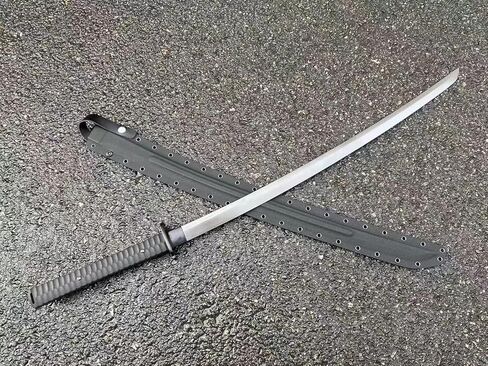 سكين النينجا المنجل التكتيكي كاتانا عالية الكربون الصلب التيتانيوم تصفيح بليد 40 بوصة كامل تانغ وظيفية حادة معركة جاهزة كيديكس غمد in Kuwait