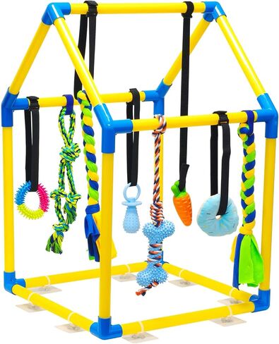 Puppy Play Gym with 8 Hanging Toys for Teething &Chewing, Interactive Activity Center for Small Dogs to Relieve Boredom & Anxiety, Indoor Enrichment Toys to Keep Them Busy in Kuwait