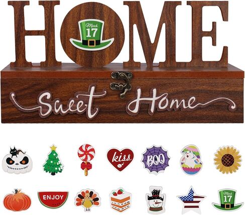Interchangeable Home Sweet Home Sign, Wooden Seasonal Tabletop Plaque Decorations, for All Seasonal Desktop House Living Room Indoor Decor. in Saudi Arabia