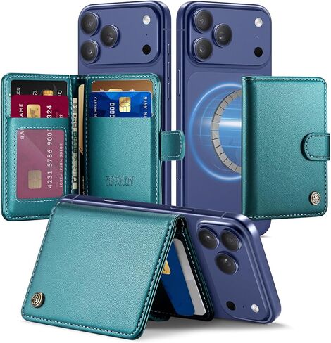 for Magsafe Wallet, Magnetic Phone Wallet with RFID Blocking 6-Card Holder for Men Women Minimalist Slim PU Leather Kickstand for iPhone 17 Air 16 15 14 13 12 Pro Max Plus, Elegant Purple in Saudi Arabia