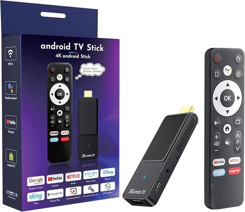 Android TV Stick 4K, 2025 TV Stick Android 14.0 2GB RAM 16GB ROM Ultra HD RK3518 CPU Supports Wi-Fi 6 2.4G/5G Wi-Fi Bluetooth 5.0 USB HDR10 with Bluetooth Voice Remote Control - Black in Kuwait