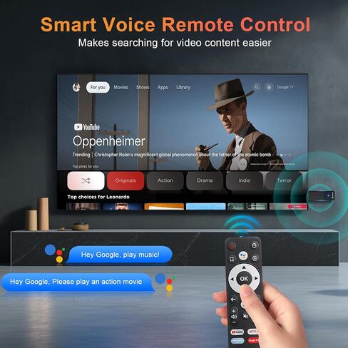 Android TV Stick 4K, 2025 TV Stick Android 14.0 2GB RAM 16GB ROM Ultra HD RK3518 CPU Supports Wi-Fi 6 2.4G/5G Wi-Fi Bluetooth 5.0 USB HDR10 with Bluetooth Voice Remote Control - Black in Kuwait