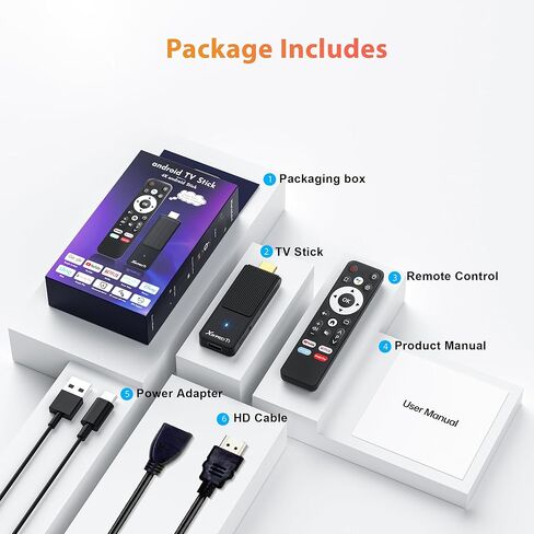 Android TV Stick 4K, 2025 TV Stick Android 14.0 2GB RAM 16GB ROM Ultra HD RK3518 CPU Supports Wi-Fi 6 2.4G/5G Wi-Fi Bluetooth 5.0 USB HDR10 with Bluetooth Voice Remote Control - Black in Kuwait