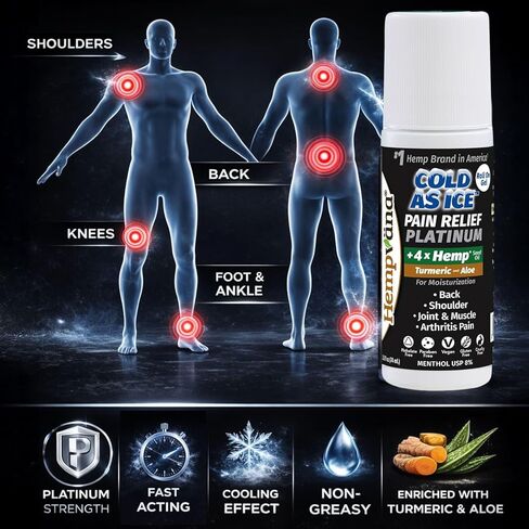 لفافة هيمبفانا على البارد مثل البلاتين الجليدي لتخفيف آلام الركبتين والرقبة والوركين والكتفين والظهر + تخفيف آلام التهاب المفاصل مع زيت بذور القنب، كما يظهر على التلفاز، المنثول البارد in Kuwait