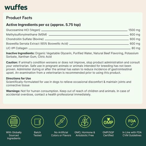 سائل المفاصل المتطور للكلاب من Wuffes، مكمل لدعم الورك والمفاصل مع الجلوكوزامين والكوندرويتين والكولاجين UC-II® وMSM، للسلالات الصغيرة والكبيرة، 16 أونصة in Kuwait