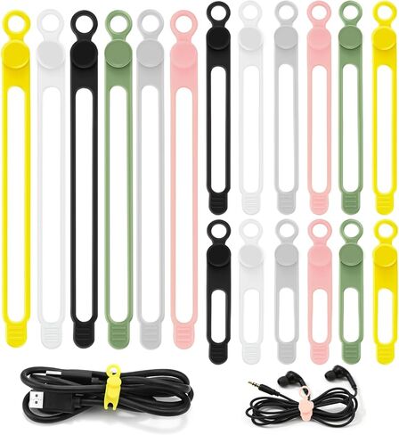 Silicone Cable Ties Reusable, Elastic Wire Organizer Ties, for Charging Cables, Electrical Cords, Computer Wires, USB Data Cable Management, Cord Organizer (6 Colors, 3 Sizes) in Kuwait