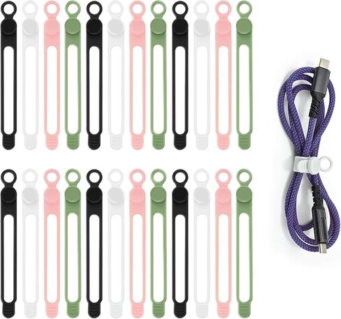 Silicone Cable Ties Reusable, Elastic Wire Organizer Ties, for Charging Cables, Electrical Cords, Computer Wires, USB Data Cable Management, Cord Organizer (6 Colors, 3 Sizes) in Kuwait