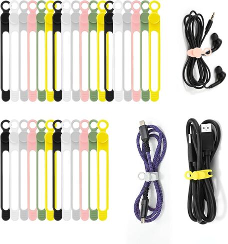 Silicone Cable Ties Reusable, Elastic Wire Organizer Ties, for Charging Cables, Electrical Cords, Computer Wires, USB Data Cable Management, Cord Organizer (6 Colors, 3 Sizes) in Kuwait