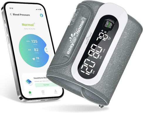 Wireless Bluetooth Blood Pressure Monitor for Home Use: Easy@Home Rechargeable BP Machine with Large Cuff, Free MyHeartPal App, One-Piece Design, Compact & Portable, iOS & Android Compatible, EBP-96B in Saudi Arabia