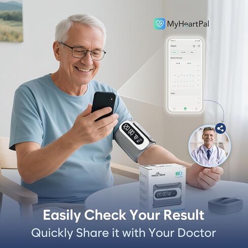 Wireless Bluetooth Blood Pressure Monitor for Home Use: Easy@Home Rechargeable BP Machine with Large Cuff, Free MyHeartPal App, One-Piece Design, Compact & Portable, iOS & Android Compatible, EBP-96B in Saudi Arabia