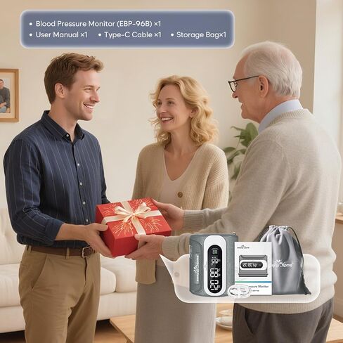 Wireless Bluetooth Blood Pressure Monitor for Home Use: Easy@Home Rechargeable BP Machine with Large Cuff, Free MyHeartPal App, One-Piece Design, Compact & Portable, iOS & Android Compatible, EBP-96B in Saudi Arabia