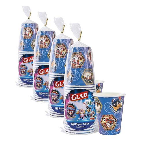 Glad for Kids PAW Patrol Shields Design 9oz Paper Cups | Paper Cups, Kids Snack Cups | Kid-Friendly, Small Sized Paper Cups for Everyday Use, 9oz Paper Cups 20 Ct in Saudi Arabia