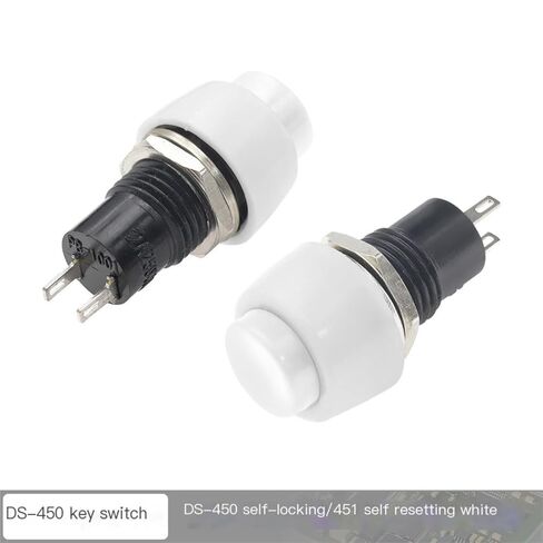 6 قطع مفتاح زر الضغط، DS-450 إعادة ضبط مفتاح زر صغير مستدير ذاتي القفل 250 فولت 2 أمبير دبوس نحاسي أحمر وأخضر 10 مم (أبيض) in Kuwait