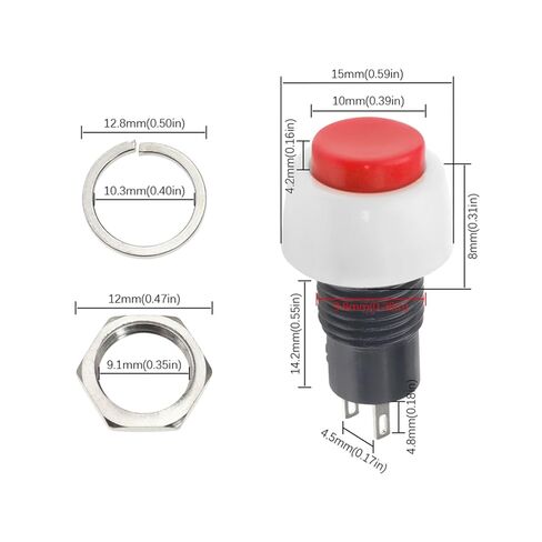 6 قطع مفتاح زر الضغط، DS-450 إعادة ضبط مفتاح زر صغير مستدير ذاتي القفل 250 فولت 2 أمبير دبوس نحاسي أحمر وأخضر 10 مم (أبيض) in Kuwait