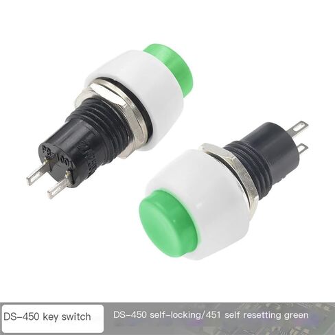 6 قطع مفتاح زر الضغط، DS-450 إعادة ضبط زر صغير مستدير ذاتي القفل 250 فولت 2 أمبير دبوس نحاسي أحمر وأخضر 10 مم (أخضر) in Kuwait