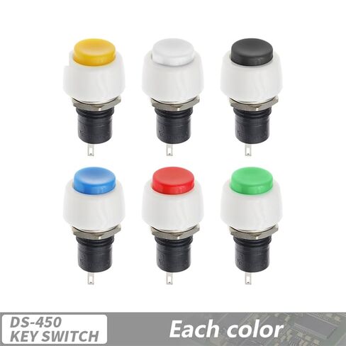6 قطع مفتاح زر ضغط، DS-450 إعادة ضبط مفتاح زر صغير مستدير ذاتي القفل 250 فولت 2 أمبير دبوس نحاسي أحمر وأخضر 10 مم (1 × 6 ألوان) in Kuwait