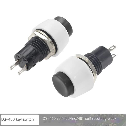 6 قطع مفتاح زر الضغط، DS-450 إعادة ضبط مفتاح زر صغير مستدير ذاتي القفل 250 فولت 2 أمبير دبوس نحاسي أحمر وأخضر 10 مم (أسود) in Kuwait