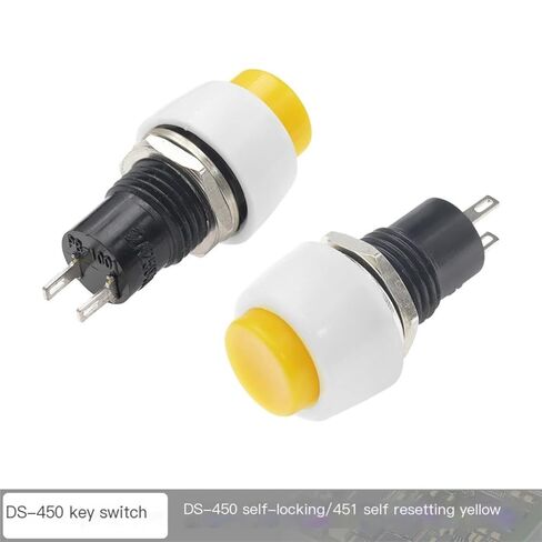 6 قطع مفتاح زر الضغط، DS-450 إعادة ضبط مفتاح زر صغير مستدير ذاتي القفل 250 فولت 2 أمبير دبوس نحاسي أحمر وأخضر 10 مم (أصفر) in Kuwait