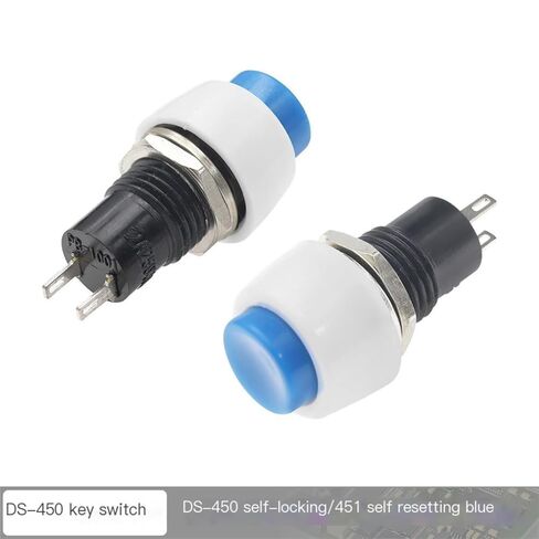6 قطع مفتاح زر الضغط، DS-450 إعادة ضبط مفتاح زر صغير مستدير ذاتي القفل 250 فولت 2 أمبير دبوس نحاسي أحمر وأخضر 10 مم (أزرق) in Kuwait