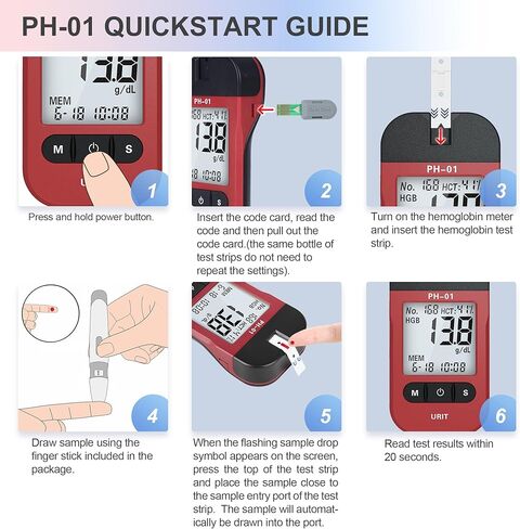 مجموعات اختبار الهيموجلوبين مع 25 شريط اختبار الهيموجلوبين، مجموعة أدوات اختبار الهيموجلوبين للاستخدام المنزلي، مجموعة اختبار الهيموجلوبين المنزلية، سهلة الاستخدام. in Kuwait