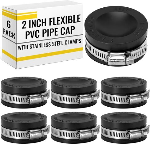 3 Pack 8 Inch Flexible PVC Pipe Cap with Stainless Steel Clamps - Black Durable End Caps for Drainage, Wastewater & Vent Pipes, Above/below Ground Use in Saudi Arabia
